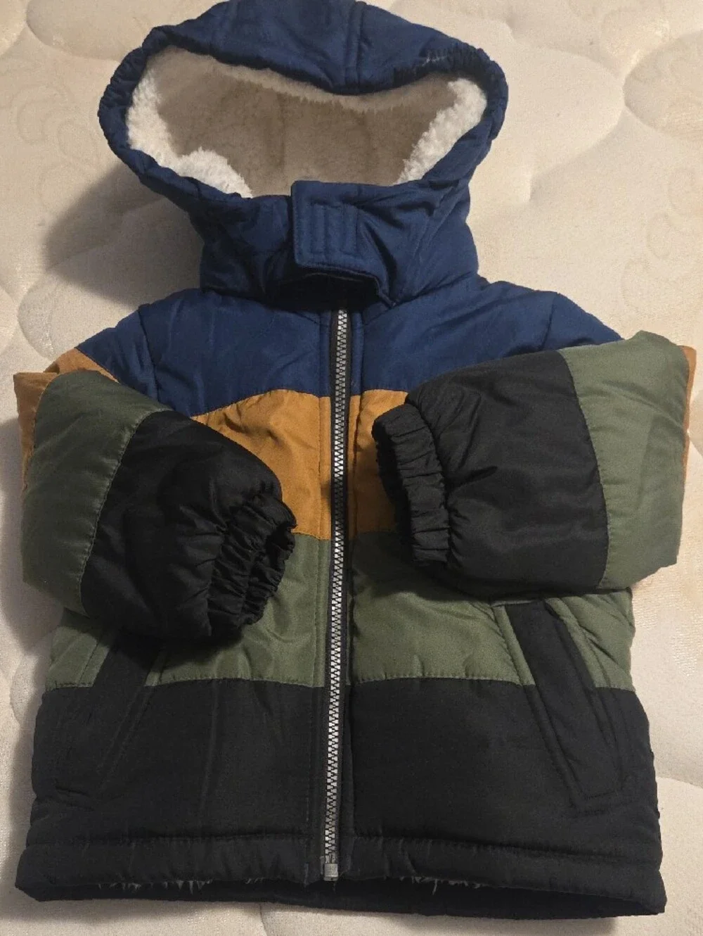 OshKosh B'gosh Boys' Colorblock Puffer Jacket - Black/Green/Gold/Navy